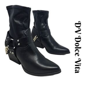 DV Dolce Vita Women Keeler Moto Engineer Chain Heel Boots Sz 7 Chunky Chain